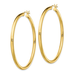 QE13167 Sterling Silver Gold-Tone Polished 3x55mm Hoop Earrings