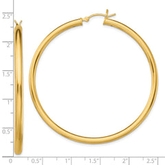 QE13167 Sterling Silver Gold-Tone Polished 3x55mm Hoop Earrings