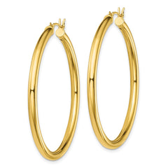 QE13169 Sterling Silver Gold-Tone Polished 3x45mm Hoop Earrings