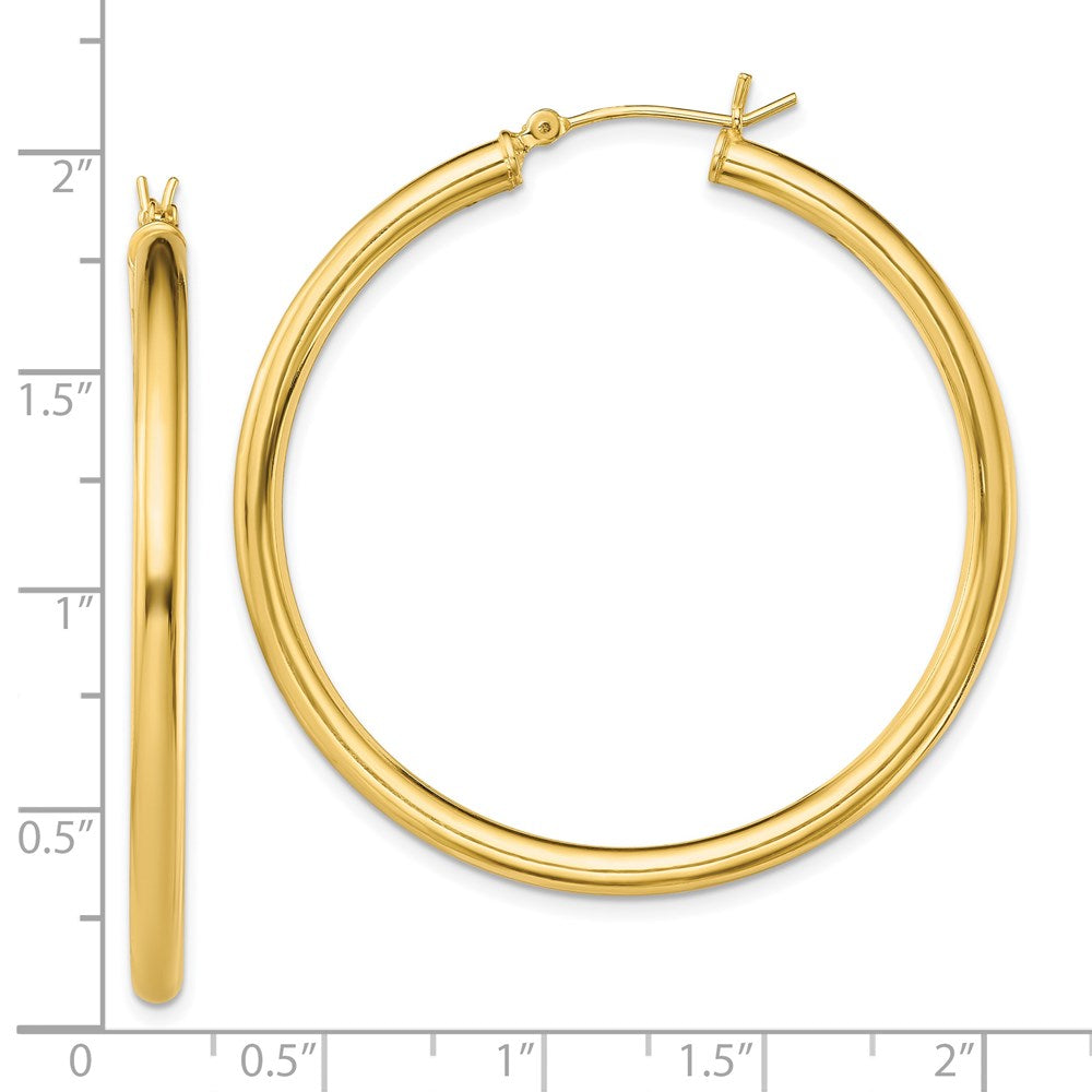 QE13169 Sterling Silver Gold-Tone Polished 3x45mm Hoop Earrings