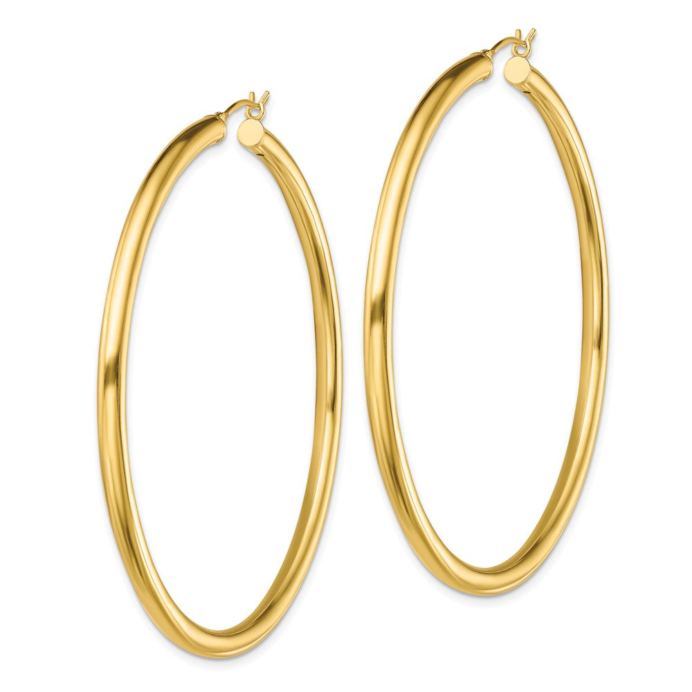 QE13171 Sterling Silver Gold-Tone Polished 3x60mm Hoop Earrings