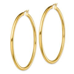 QE13171 Sterling Silver Gold-Tone Polished 3x60mm Hoop Earrings