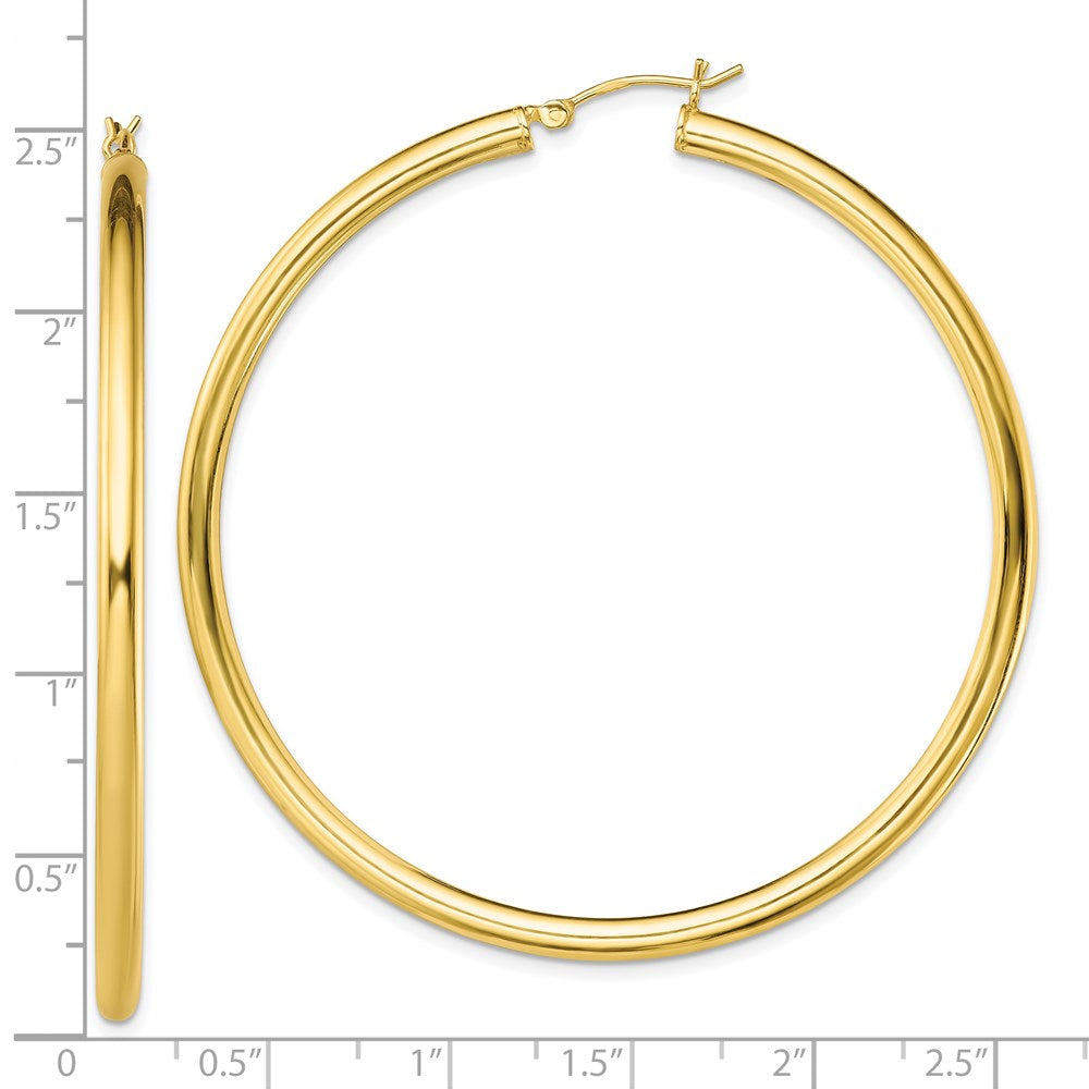 QE13171 Sterling Silver Gold-Tone Polished 3x60mm Hoop Earrings