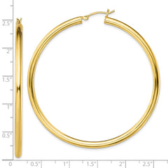 QE13171 Sterling Silver Gold-Tone Polished 3x60mm Hoop Earrings