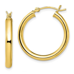 QE13172 Sterling Silver Gold-Tone Polished 3x25mm Hoop Earrings