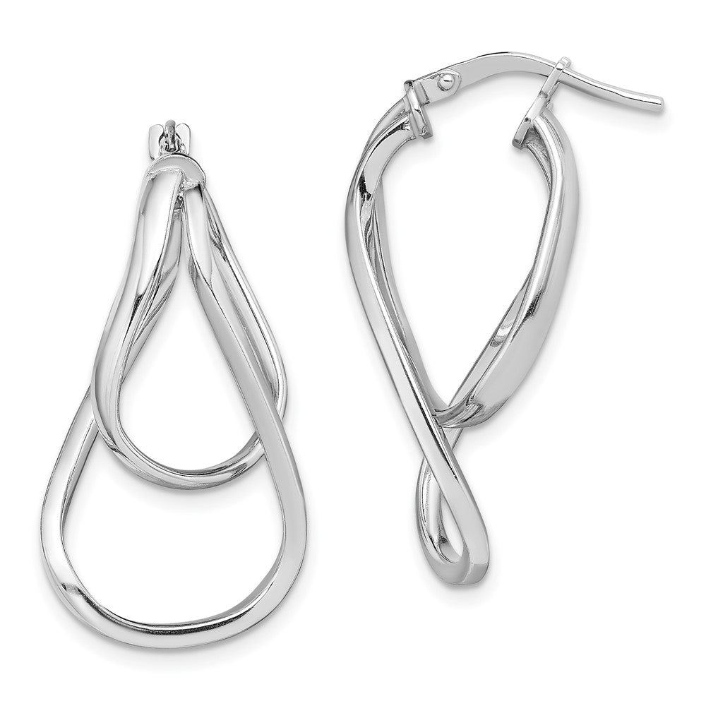 QE13177 Sterling Silver Rhodium-plated Double Twisted Hoop Earrings