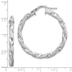 QE13186 Sterling Silver RH-Plated Satin Polished Twisted 3x35mm Hoop Earrings