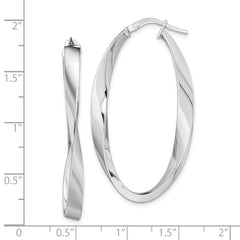 QE13189 Sterling Silver Rhodium-plated Polished & Twisted Oval Hoop Earrings