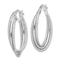 QE13191 Sterling Silver Rhodium-plated Polished and Textured Triple Hoops