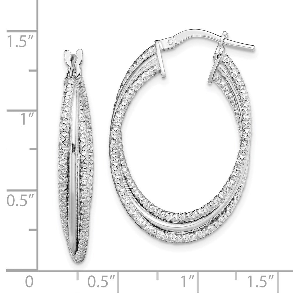 QE13191 Sterling Silver Rhodium-plated Polished and Textured Triple Hoops