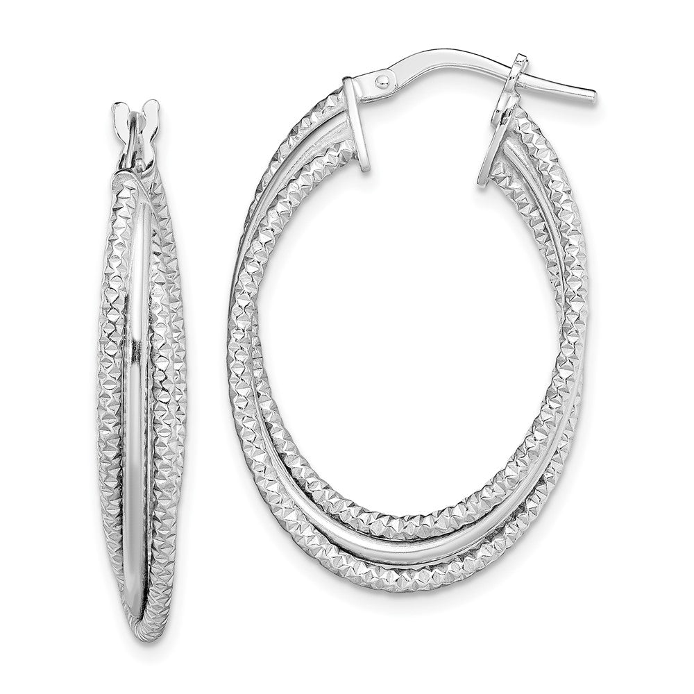 QE13191 Sterling Silver Rhodium-plated Polished and Textured Triple Hoops