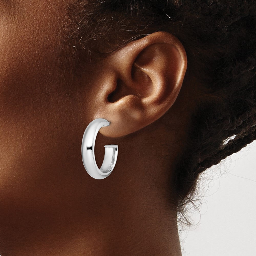 QE13208 Sterling Silver Rhodium-plated Polished 6mm Post Hoops
