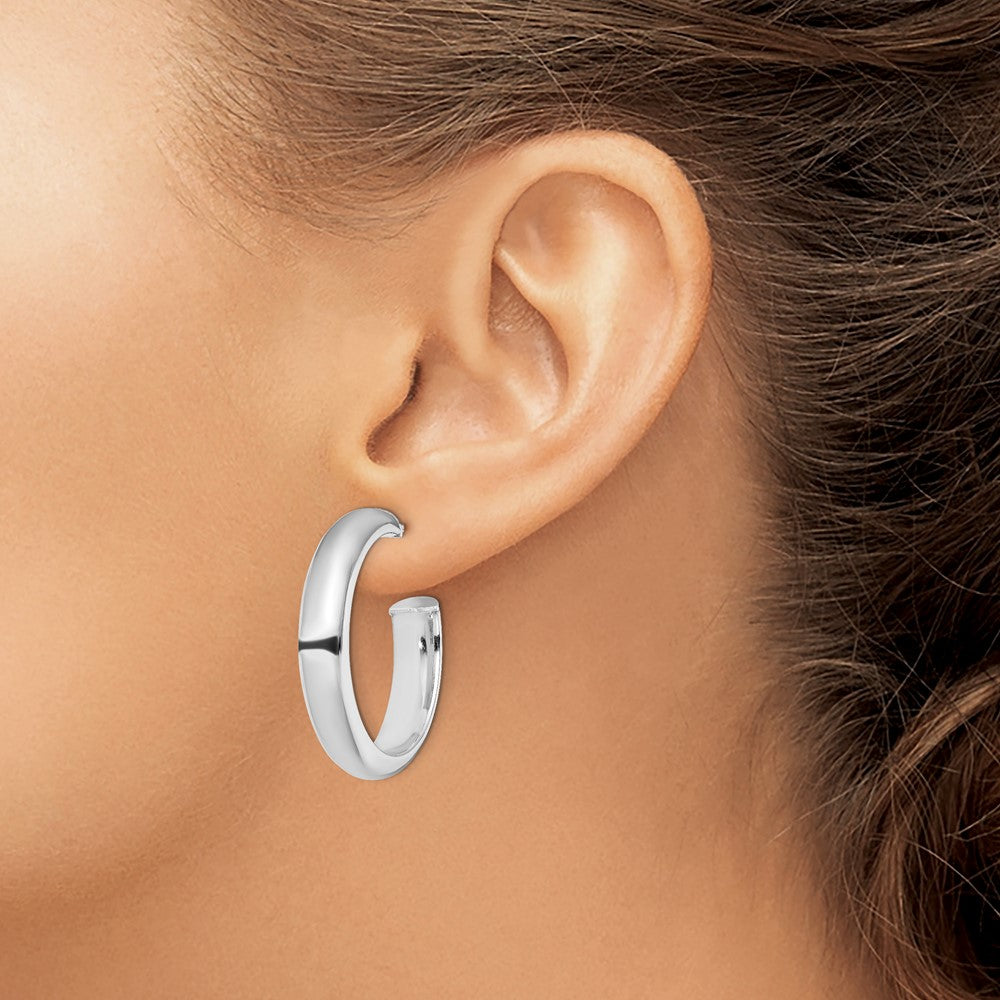 QE13209 Sterling Silver Rhodium-plated Polished 6mm Post Hoops