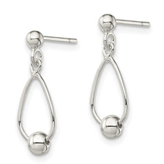 QE13220 Sterling Silver Polished Teardrop w/Bead Post Dangle Earrings