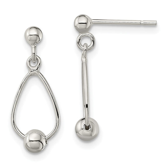 QE13220 Sterling Silver Polished Teardrop w/Bead Post Dangle Earrings