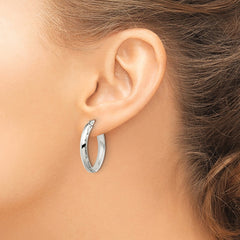 QE13238 Sterling Silver Polished Diamond-cut Edge 4.25mm Oval Hoop Earrings