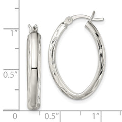 QE13238 Sterling Silver Polished Diamond-cut Edge 4.25mm Oval Hoop Earrings