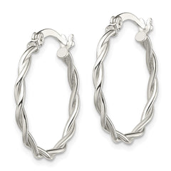 QE13242 Sterling Silver Polished Braided Hoop Earrings