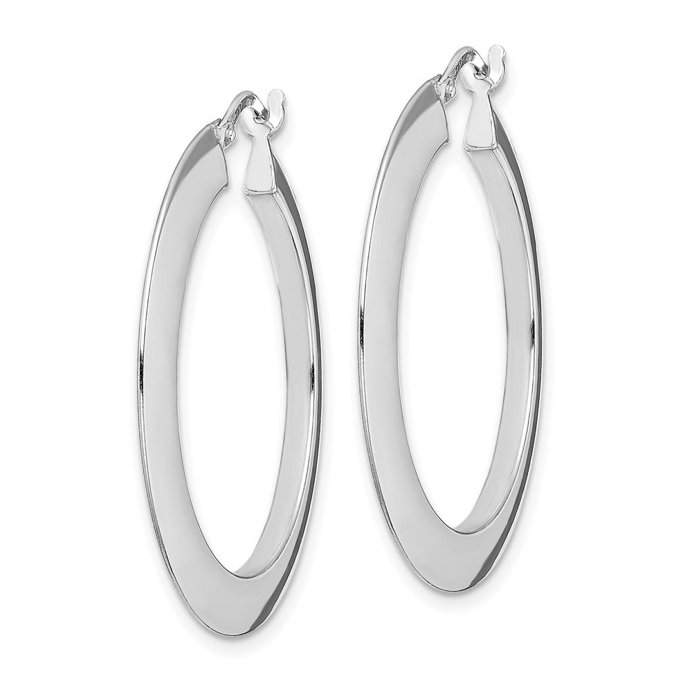 QE13251 Sterling Silver RH-plated Polished Knife Edge 2mm Round Hoop Earrings
