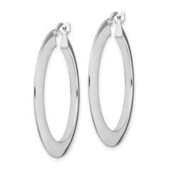 QE13251 Sterling Silver RH-plated Polished Knife Edge 2mm Round Hoop Earrings