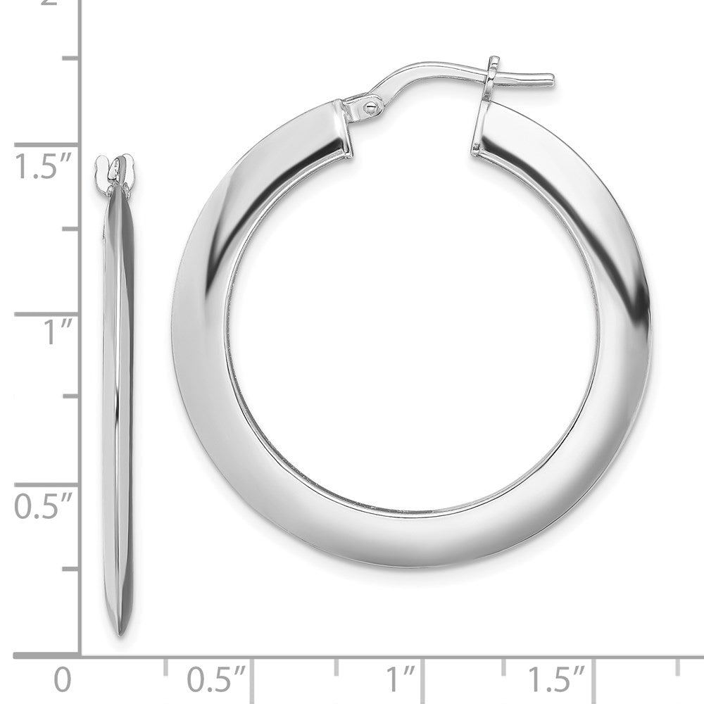 QE13251 Sterling Silver RH-plated Polished Knife Edge 2mm Round Hoop Earrings