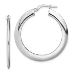 QE13251 Sterling Silver RH-plated Polished Knife Edge 2mm Round Hoop Earrings