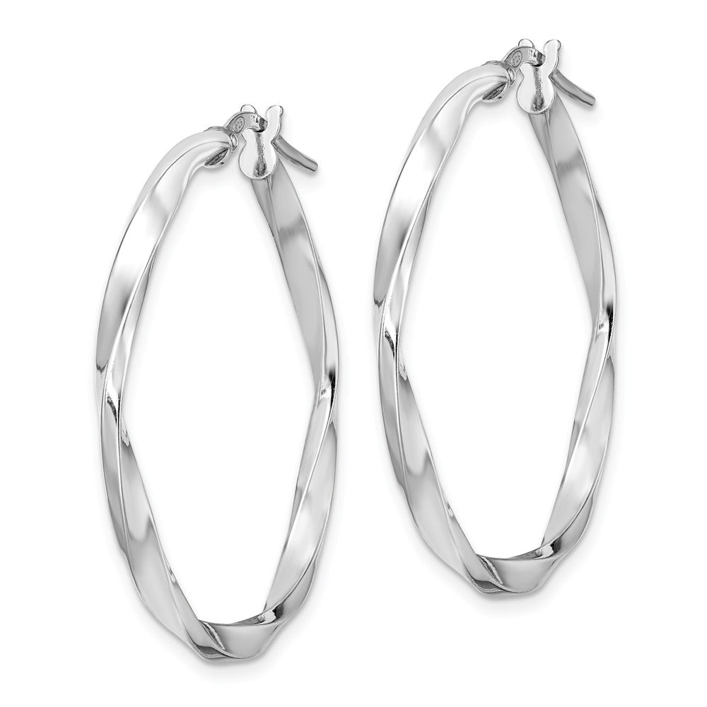 QE13270 Sterling Silver Rhodium-plated Polished Twisted 2.5x30mm Hoop Earrings