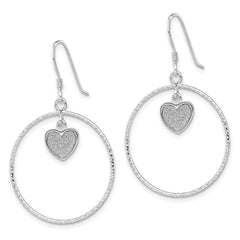 QE13275 Sterling Silver RH-plated D/C Enamel Glitter Fabric Heart in Circle Earring
