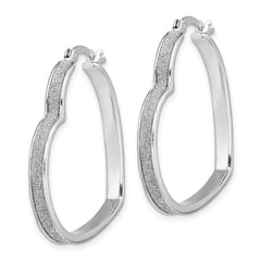 QE13279 Sterling Silver RH-plated Enamel Glitter Fabric Heart Shaped Hoop Earrings