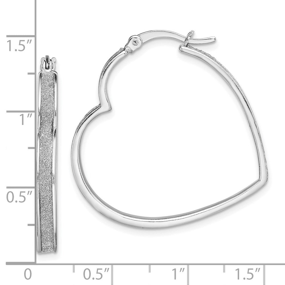 QE13279 Sterling Silver RH-plated Enamel Glitter Fabric Heart Shaped Hoop Earrings