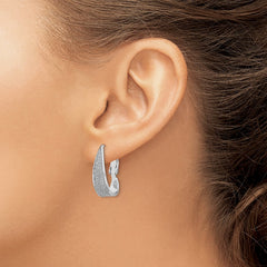QE13280 Sterling Silver RH-pltd Enamel Glitter Fabric Omega Back J-Hoop Earrings