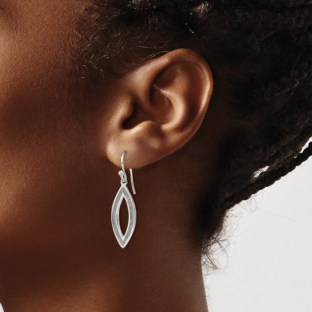 QE13290 Sterling Silver Polished Enamel Glitter Fabric Marquise Dangle Earrings