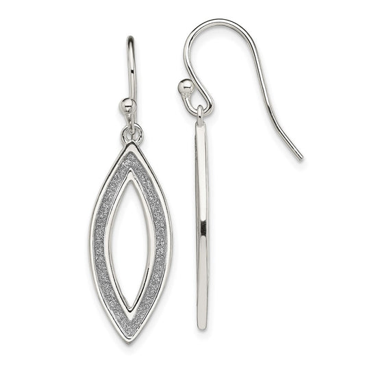 QE13290 Sterling Silver Polished Enamel Glitter Fabric Marquise Dangle Earrings