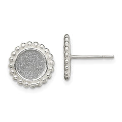 QE13291 Sterling Silver Polished & Beaded Enamel Glitter Fabric Round Post Earrings