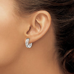 QE13296 Sterling Silver Polished Cut-out Design Hinged Hoop Earrings