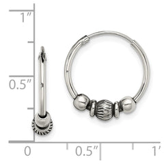 QE13297 Sterling Silver Antiqued Beaded Endless Hoop Earrings