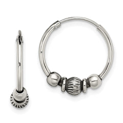 QE13297 Sterling Silver Antiqued Beaded Endless Hoop Earrings
