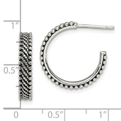 QE13304 Sterling Silver Antiqued Hoop Post Earrings