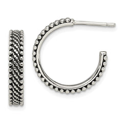 QE13304 Sterling Silver Antiqued Hoop Post Earrings
