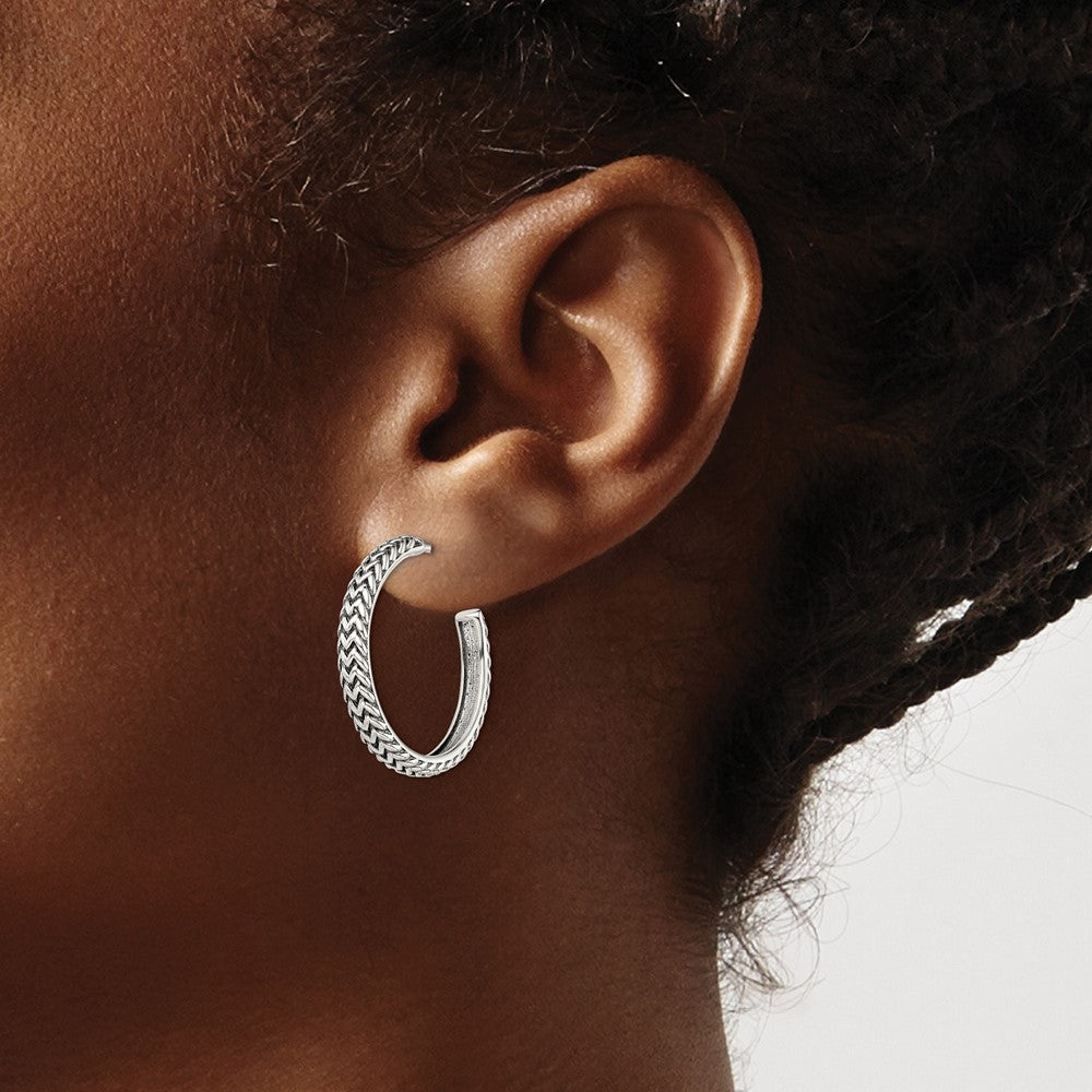QE13307 Sterling Silver Antiqued Large Zig Zag Hoop Post Earrings