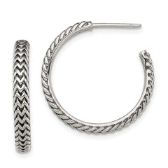 QE13307 Sterling Silver Antiqued Large Zig Zag Hoop Post Earrings