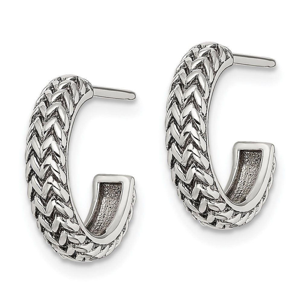 QE13310 Sterling Silver Antiqued Small ZigZag Hoop Post Earrings