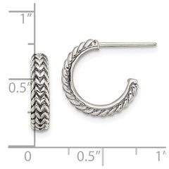 QE13310 Sterling Silver Antiqued Small ZigZag Hoop Post Earrings