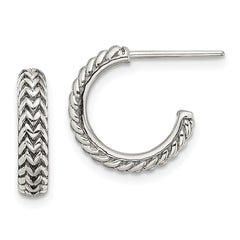 QE13310 Sterling Silver Antiqued Small ZigZag Hoop Post Earrings