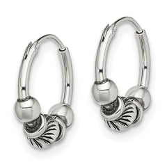 QE13312 Sterling Silver Antiqued Beaded Endless Hoop Earrings