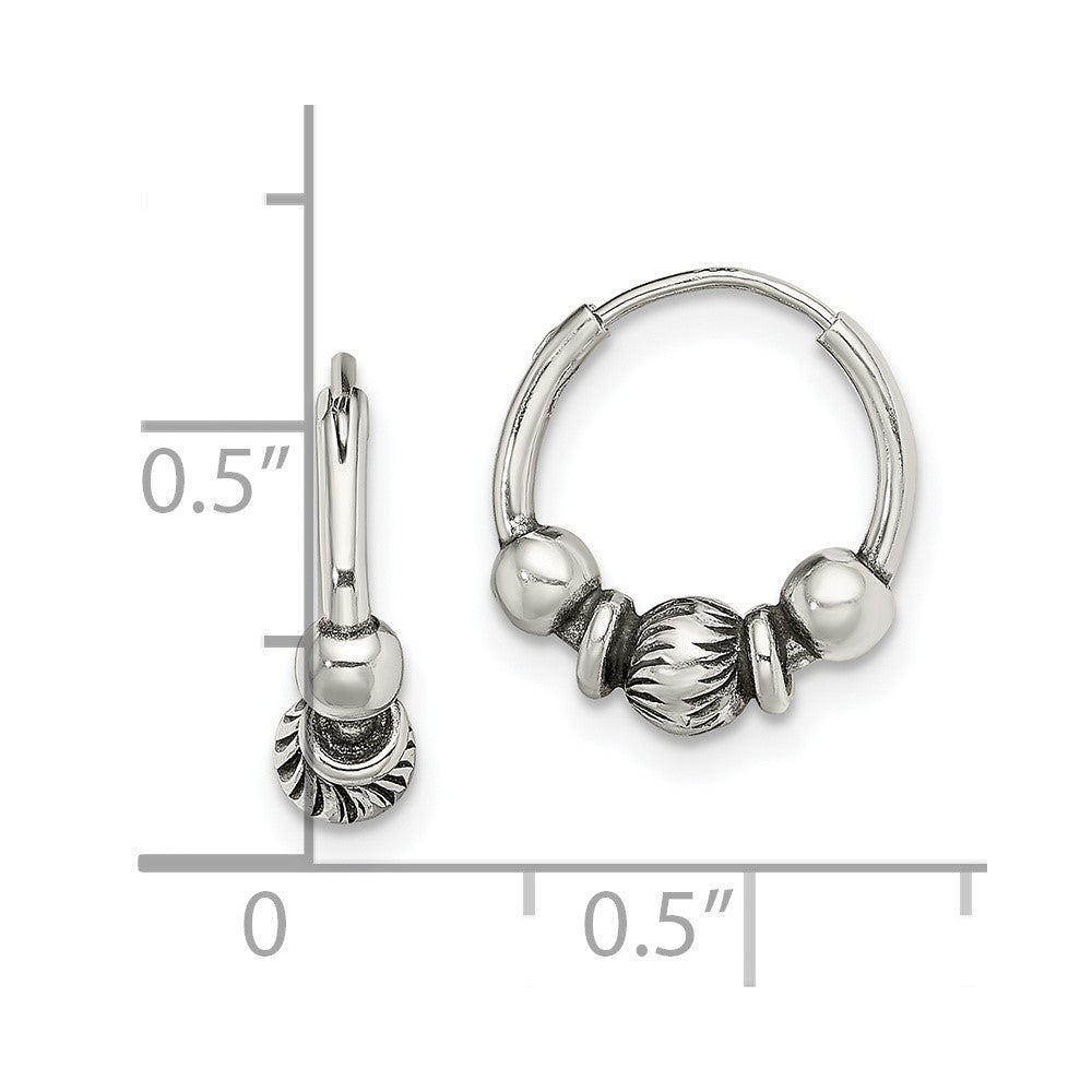 QE13312 Sterling Silver Antiqued Beaded Endless Hoop Earrings
