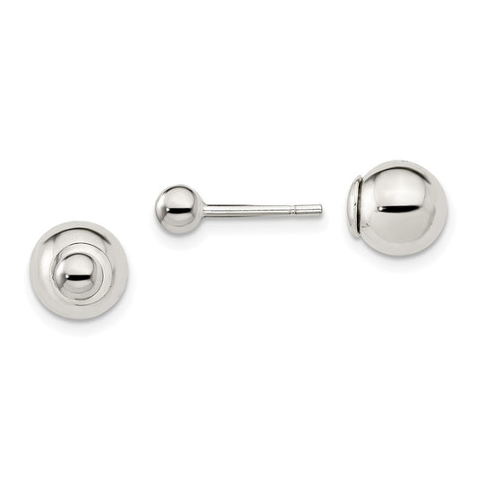 QE13319 Sterling Silver Polished 4mm/8mm Ball Front Back Post Earrings