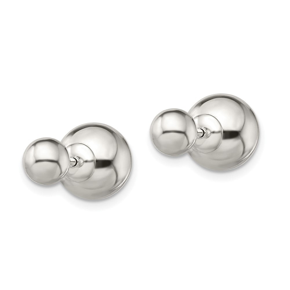 QE13321 Sterling Silver Polished 6mm/10mm Ball Front Back Post Earrings