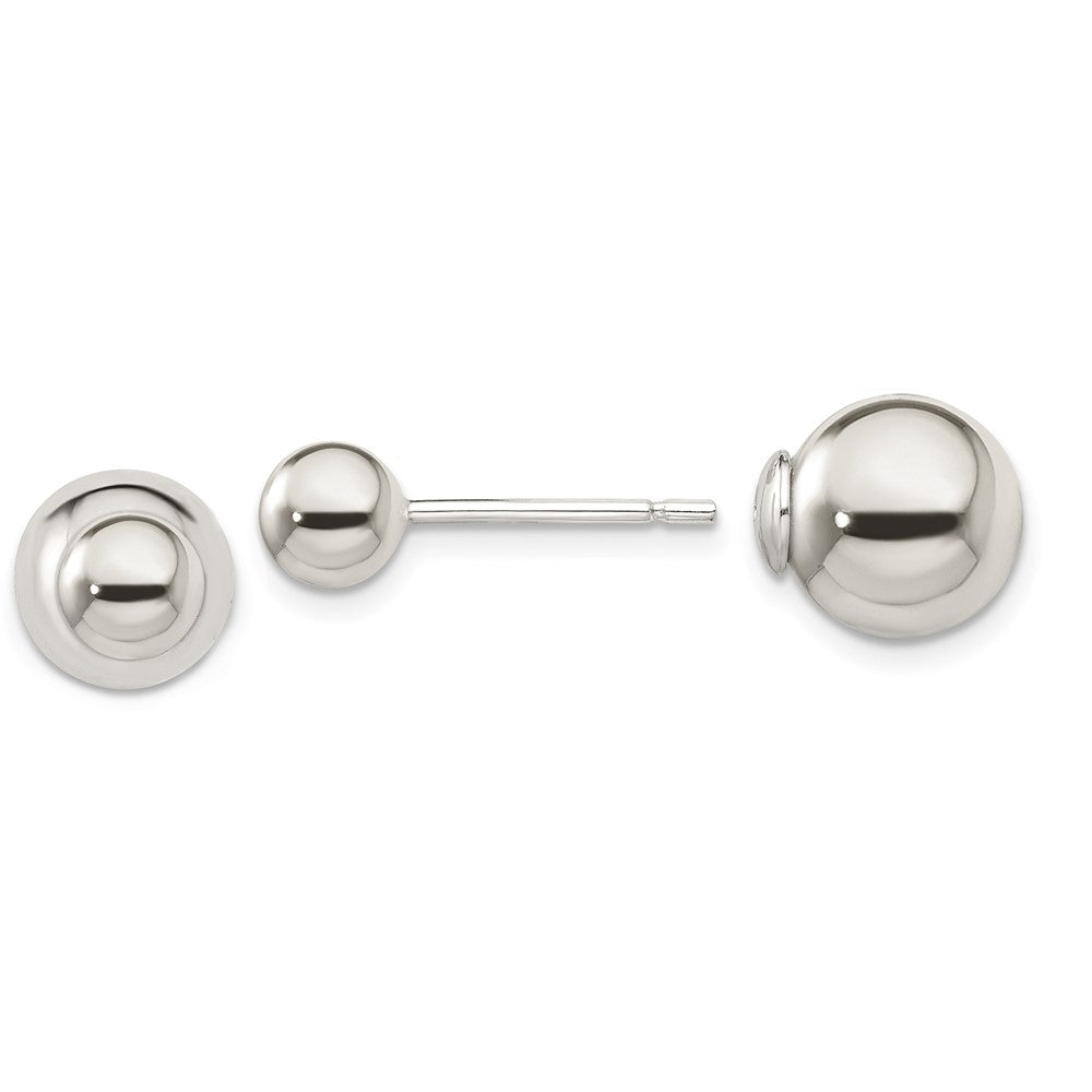QE13321 Sterling Silver Polished 6mm/10mm Ball Front Back Post Earrings
