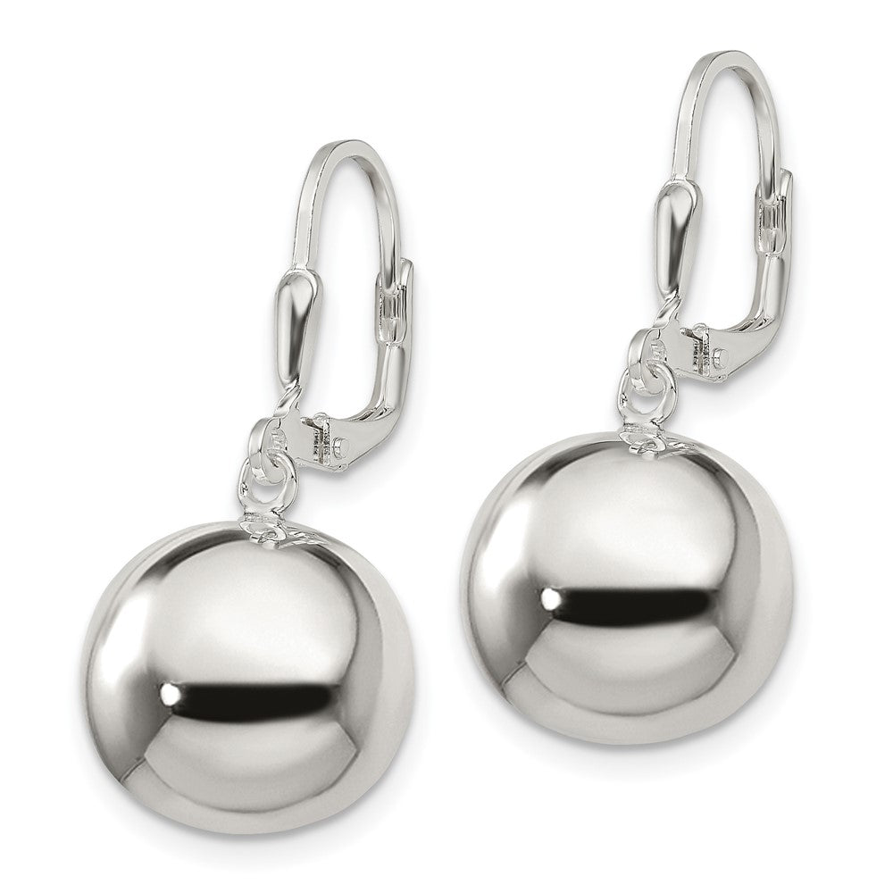QE13327 Sterling Silver 14mm Ball Dangle Leverback Earrings